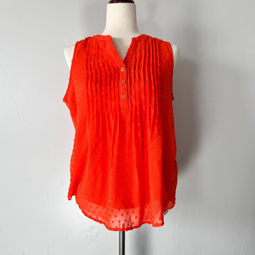 INC Orange Split Crew Button Up Sleeveless Blouse Size: Petite Medium NWOT